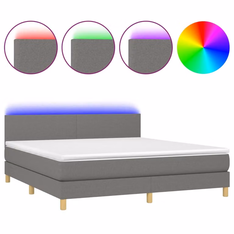 Letto a Molle Materasso e LED Grigio Scuro 180x200cm in Tessuto