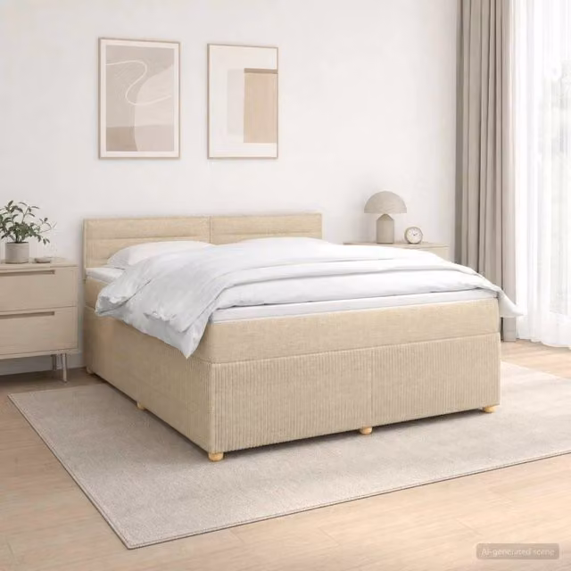 Letto box spring ibrido vidaXL con materasso a molle insacchettate e base a sollevamento, colore beige e bianco, L/P/H: 200 x 140 x 100,5 cm