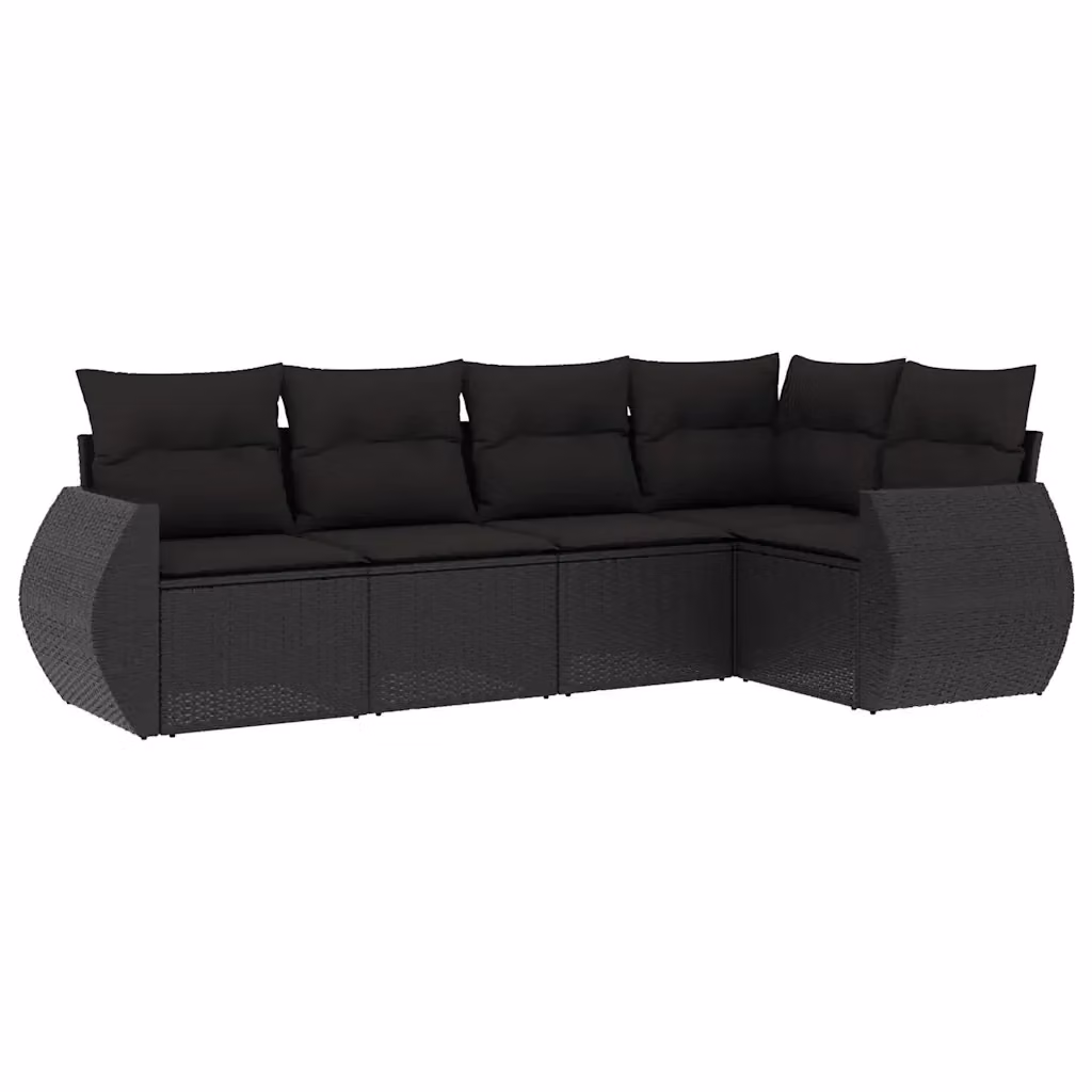 Set di divani da giardino vidaXL a forma di L composto da 5 pezzi in polyrattan nero con cuscini inclusi – 2