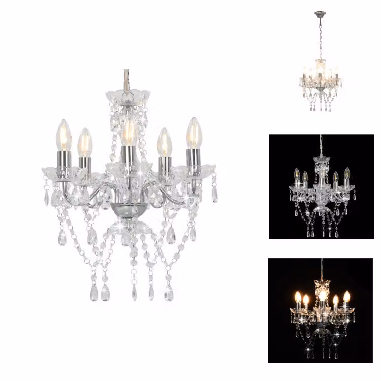 vidaXL Lampadario con perle di cristallo argento rotondo 5 x E14 - Lampade