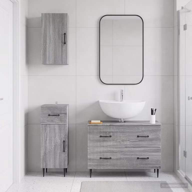 Set di mobili da bagno moderno vidaXL HAARLEM in 3 pezzi color grigio con mobile lavabo e pensili a parete