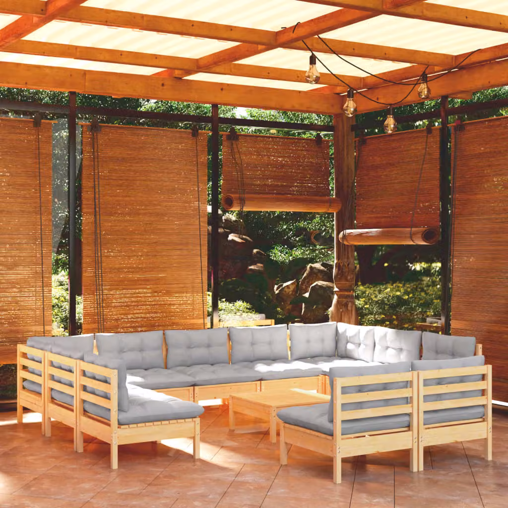 Maison Exclusive - Set Divani da Giardino 12 pz con Cuscini Grigi Massello di Pino