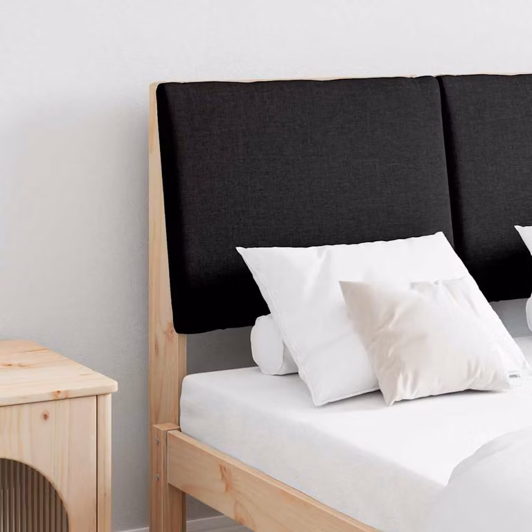 Testiera imbottita moderna vidaXL in pino massello, colore nero, Larghezza: 135 cm