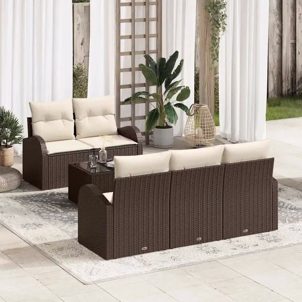 Set Divano da Giardino vidaXL 6 Pezzi Marrone con Cuscini e Tavolino in Polyrattan e Metallo – 1