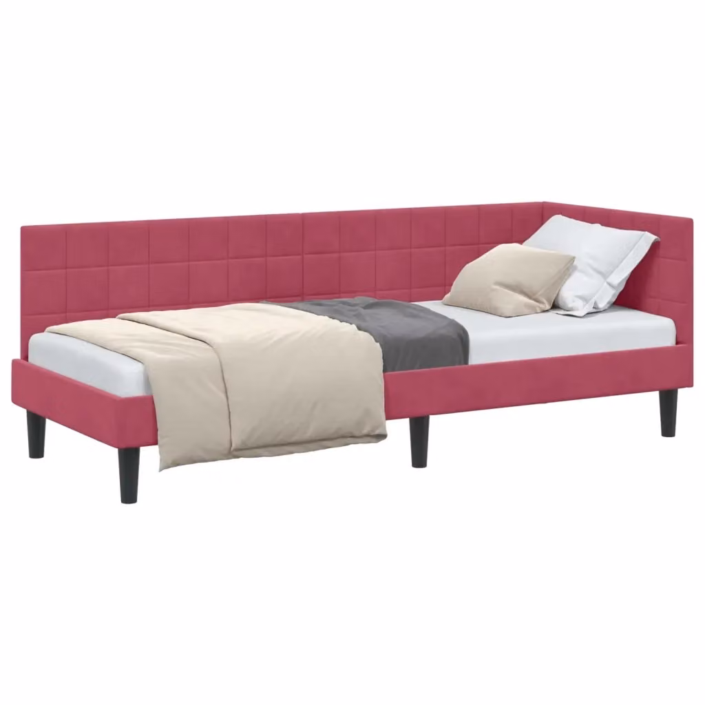Cornice del letto ad angolo vidaXL in velluto rosso, L/P/H: 200 x 80 x 72 cm – 2