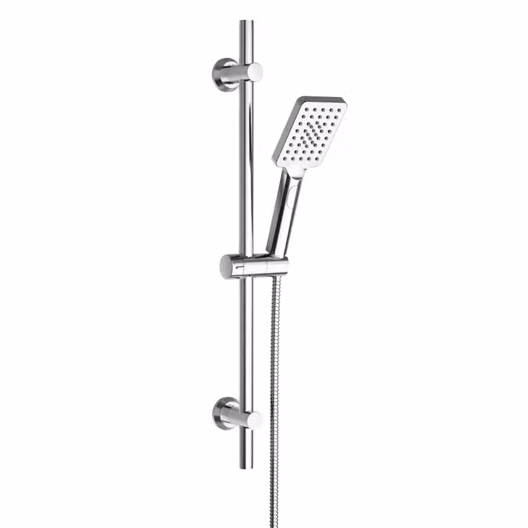 JOHO set doccia in acciaio inox con doccetta, barra doccia 70cm con supporto per soffione e tubo flessibile per bagno rettangolare cromo