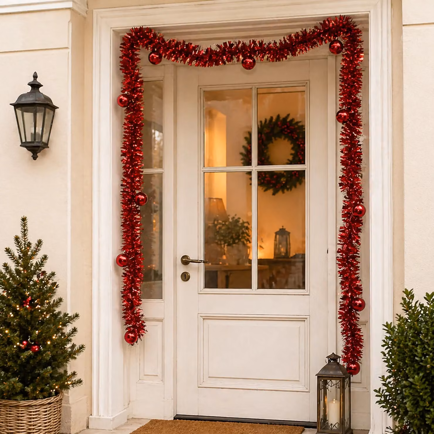 Ghirlanda Natalizia Rossa con Sfere Decorative VESTIAMO CASA, Lunghezza: 200 cm – 3