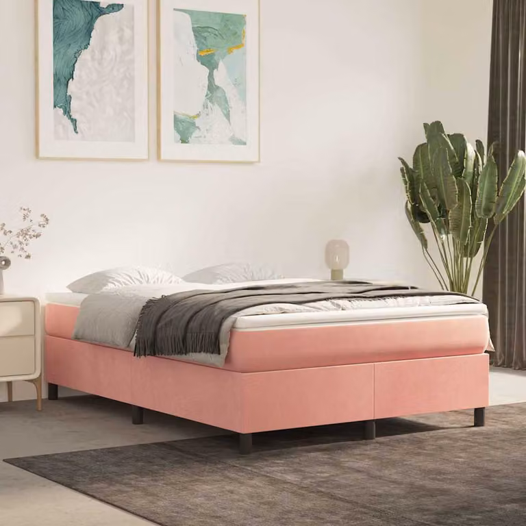 vidaXL Struttura Letto Imbottita in Velluto Rosa L: 140 cm x P: 200 cm