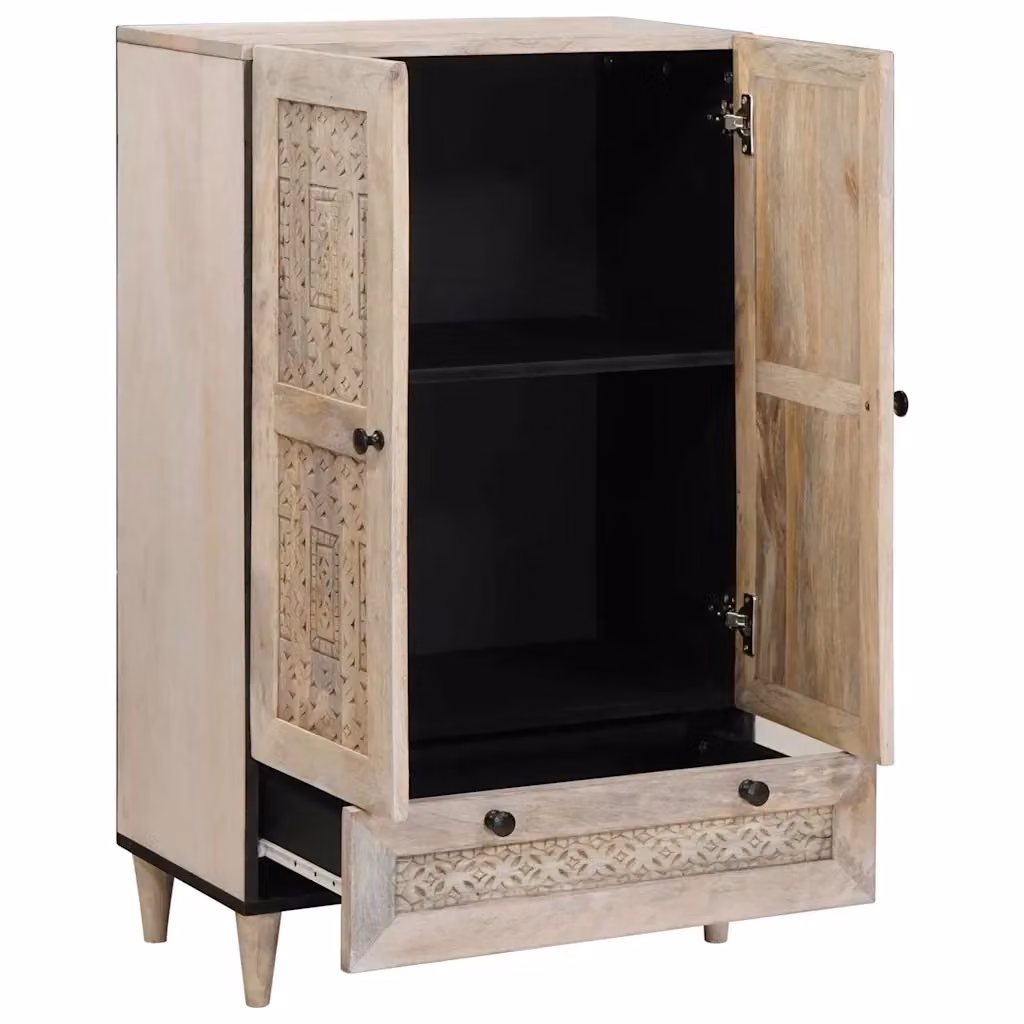 Credenza moderna vidaXL in legno di mango massello beige e bianco L/P/H: 60 x 33 x 100 cm – 2