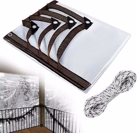 Telo trasparente e resistente, dimensioni 4x9,8 metri, impermeabile, con uno spessore di 5 mil, resistente a crepe, vento e neve, dotato di occhielli e corda per proteggere pollaie e mobili da giardino.