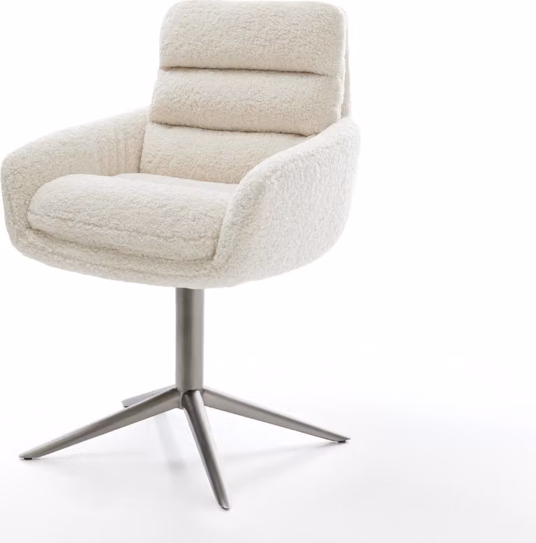 DELIFE sedia girevole Abelia-Flex con braccioli in tessuto teddy beige base grafite Funzione dondolo girevole a 360°