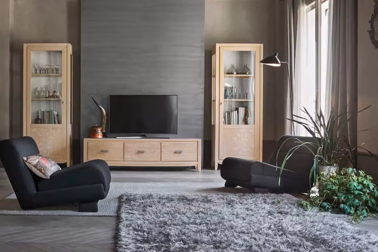Vetrina contemporanea con decoro floreale e porta in vetro di Mobili 2G in legno naturale marrone L/P/H: 70 x 42 x 200 cm