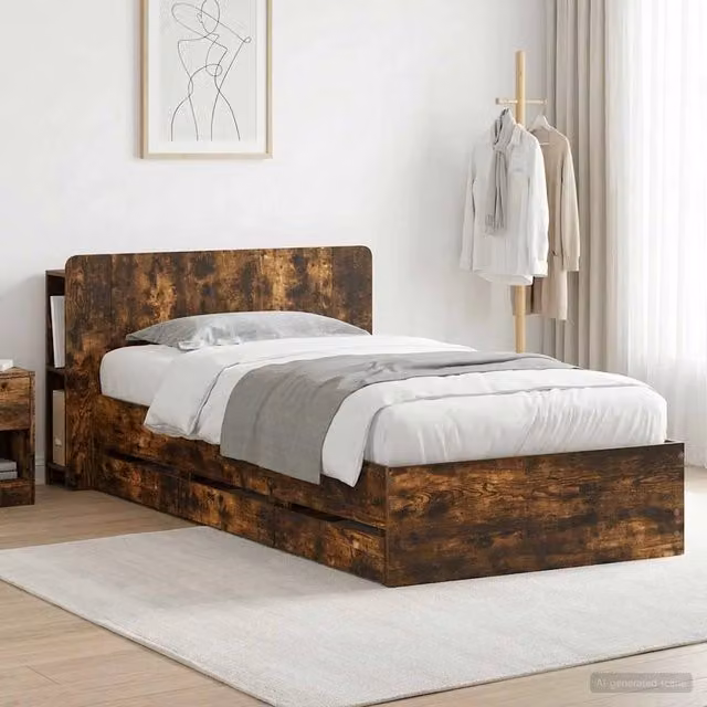 Struttura del letto con stoccaggio e testata Rovere Fumo 3433916