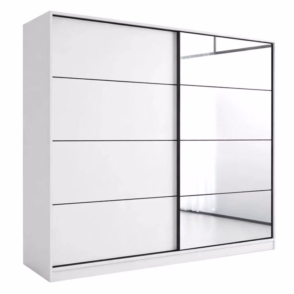 Armadio moderno DMORA per camera da letto con ante scorrevoli e specchio, Bianco opaco, L: 180 cm, H: 190 cm – 2