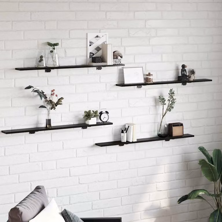 Set di 4 scaffali a parete vidaXL in legno ingegnerizzato nero opaco, design minimalista, L: 100 cm, P: 10 cm, H: 1,5 cm