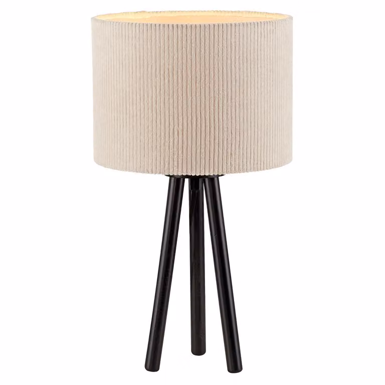 Lampada da tavolo - H 45 cm - Beige - Nero - Velluto a coste - Plastica