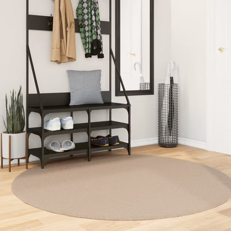 vidaXL Tappeto Rotondo a Pelo Corto HUARTE Sabbia, Lavabile e Antiscivolo, Ø 160 cm