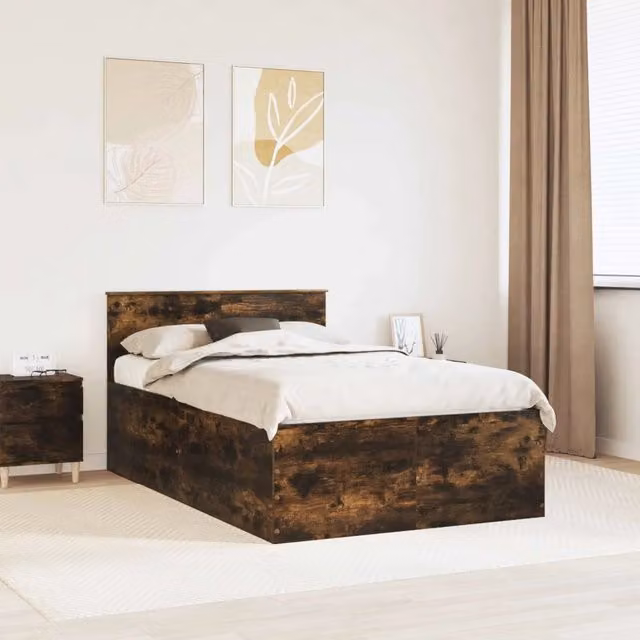 Struttura del letto con testiera vidaXL in legno Rovere fumé, L 120 x P 200 cm – 1
