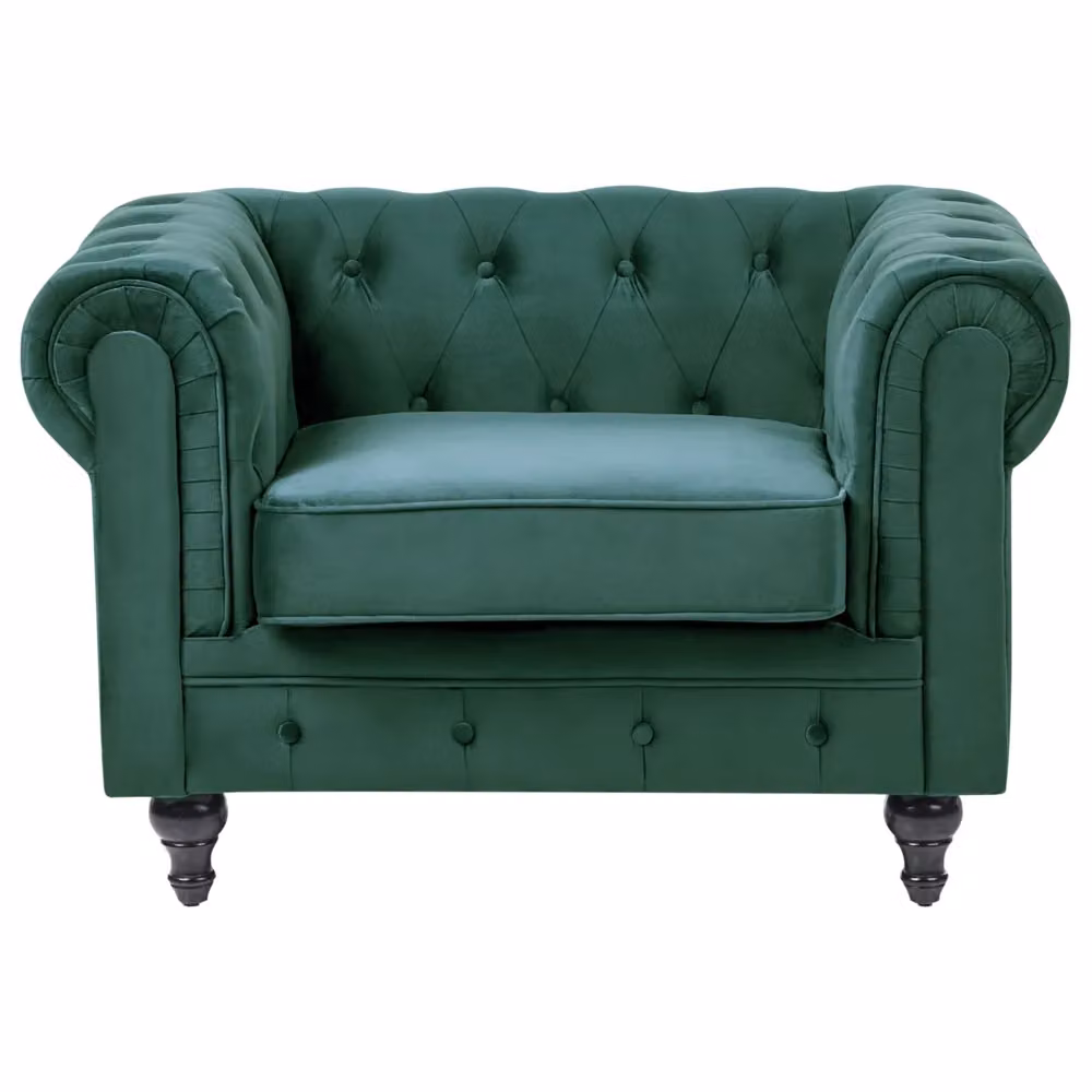 Poltrona Chesterfield BELIANI in Velluto Verde con Gambe in Legno di Gomma – 2