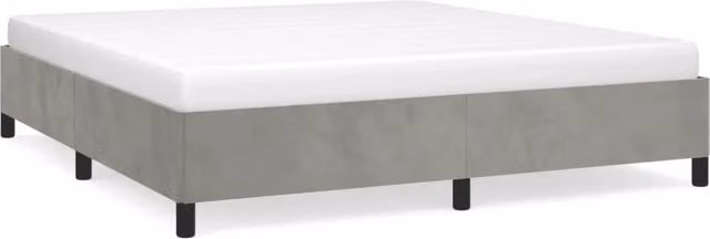 Letto matrimoniale moderno in velluto grigio chiaro con struttura imbottita e doghe in legno L: 180 cm, P: 200 cm, H: 103 cm – 1
