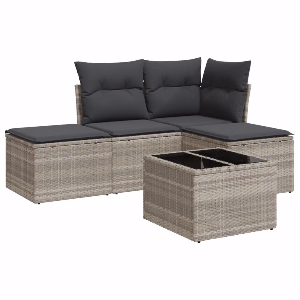 Set Divano da Giardino 5pz con Cuscini Grigio Chiaro Polyrattan