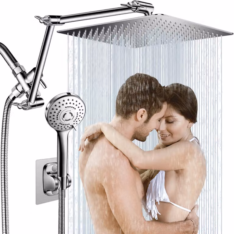 Doccia a soffione da 30 cm, con doccetta manuale, 5 getti, braccio estensibile, cromato, per il bagno