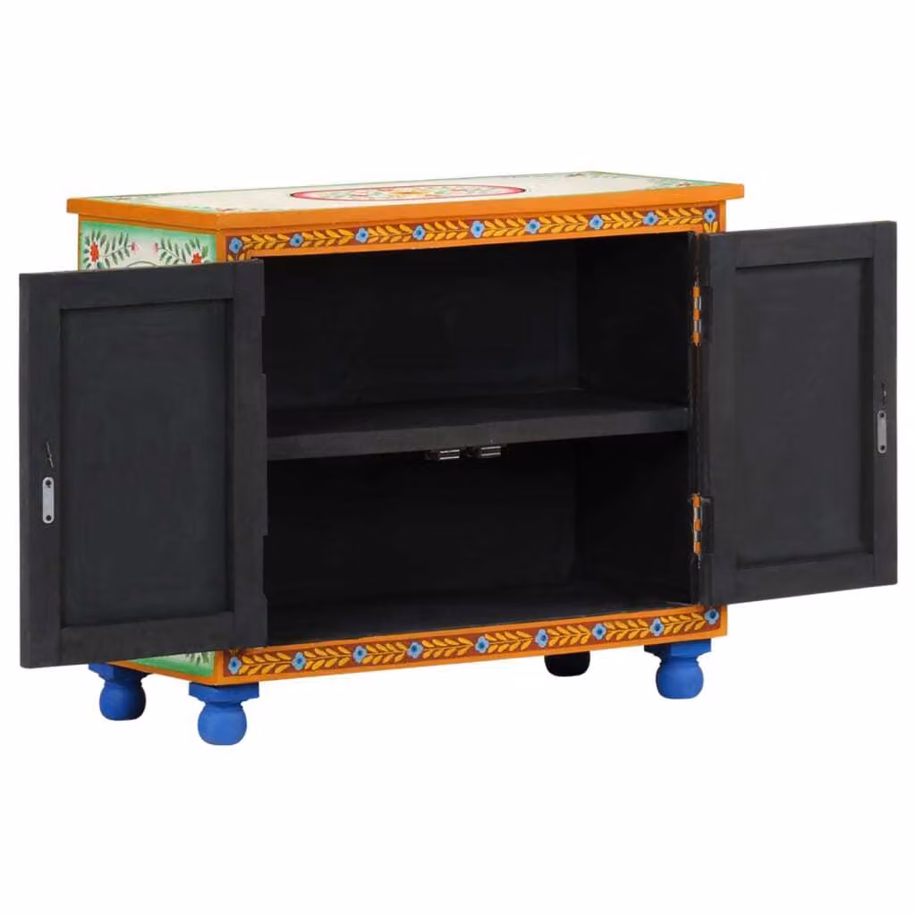 Credenza Dipinta a Mano 70x35x60 cm in Legno di Mango