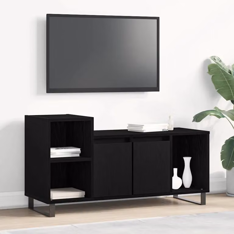 Set mobile TV moderno vidaXL in legno ingegnerizzato rovere e nero, L 100 x P 35 x H 55 cm