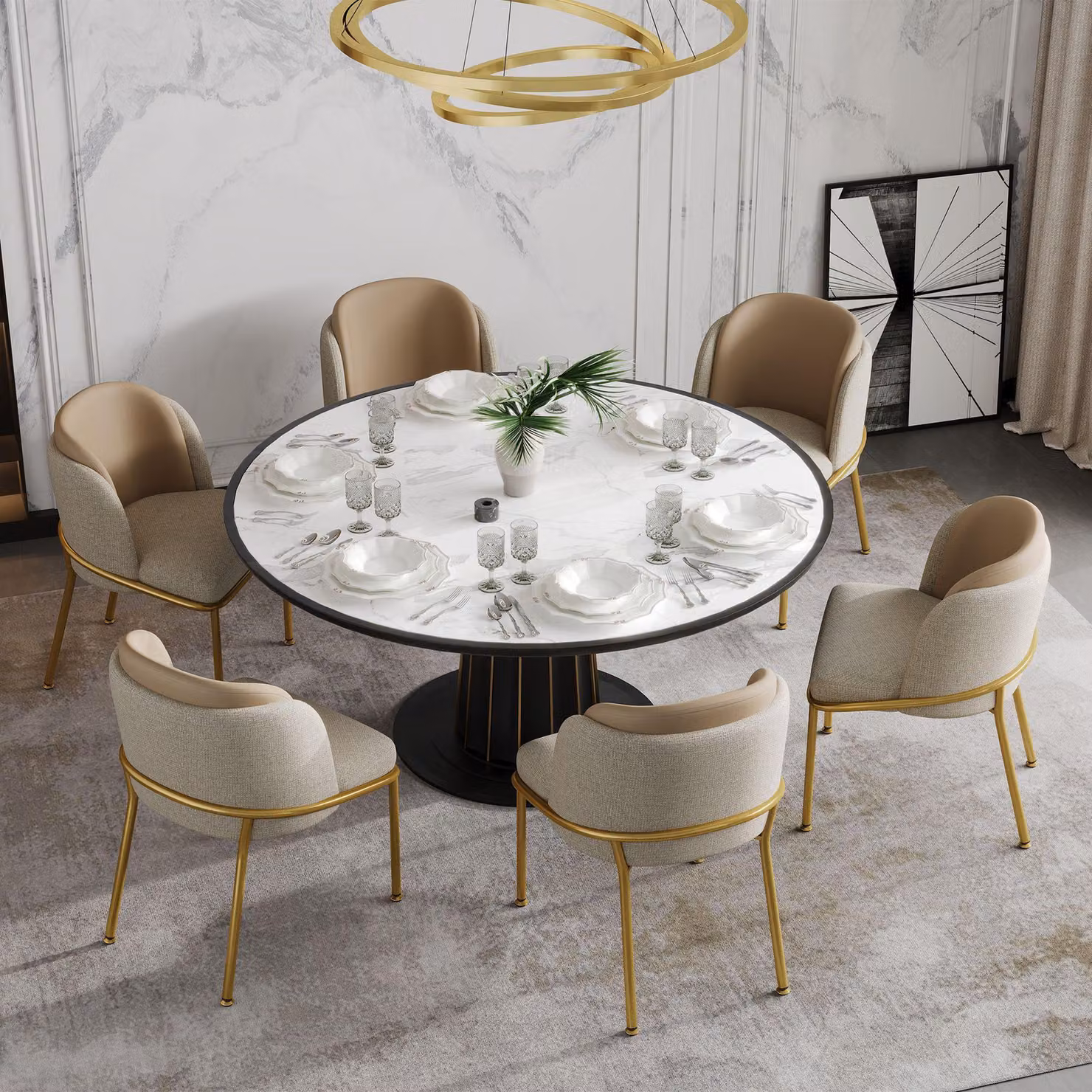 Set di 6 sedie da pranzo Merax, sedia da pranzo moderna con gamba inclinata, sedia imbottita, piedini regolabili, sedie da cucina, lino e pelle, beige+khaki