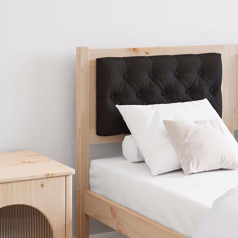 Testiera per letto imbottita vidaXL in legno di pino massello, marrone e nero