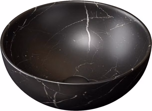 Lavabo 36 cm effetto pietra, nero, senza mobile e senza rubinetto