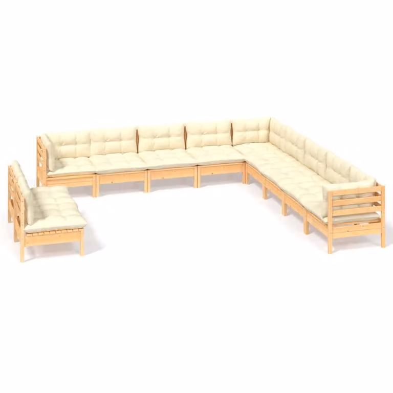 Set Divani da Giardino 11 pz con Cuscini Crema Massello di Pino
