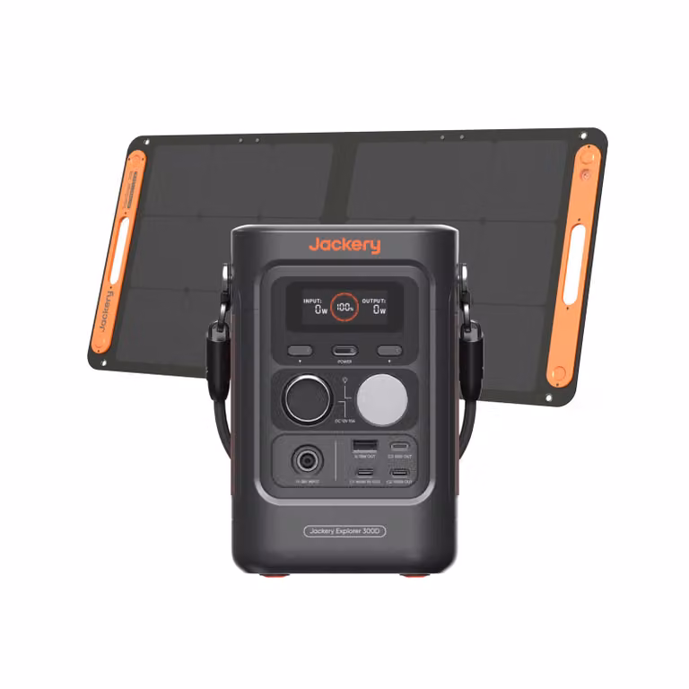 Jackery Explorer 300D Centrale elettrica portatile con pannello solare da 100W, banca di energia LFP da 288Wh, 5 uscite, generatore solare da 300W per il campeggio all'aperto e la casa