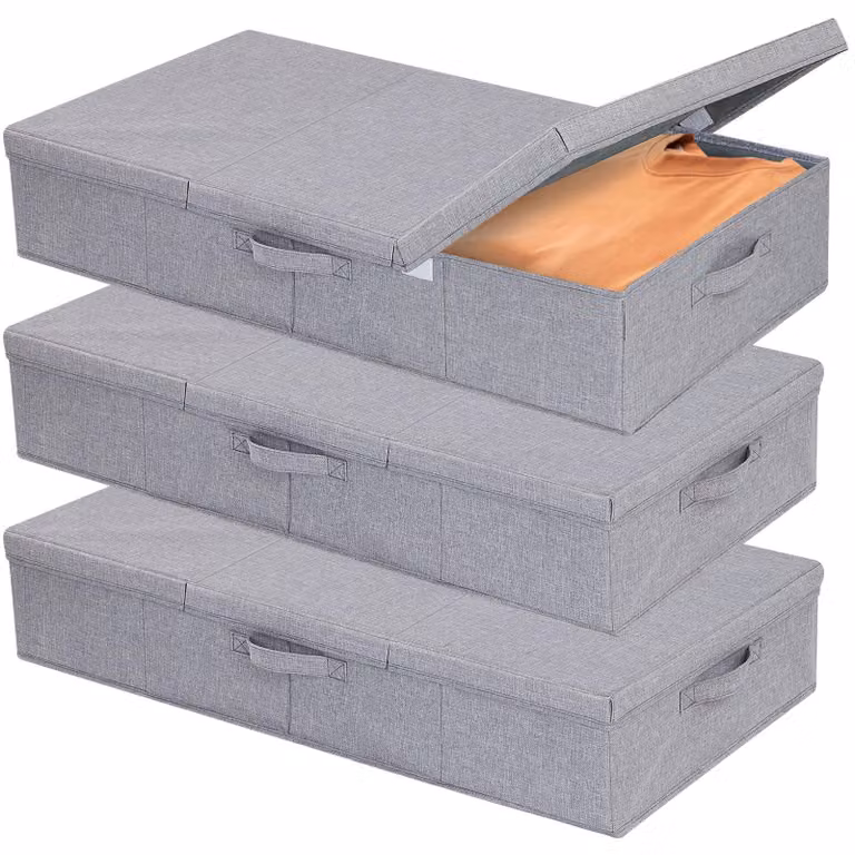Omgoods - Set di 3 contenitori portaoggetti sottobordo con maniglie, ideali per riporre vestiti
