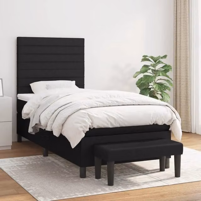 Letto Ibrido vidaXL con Giroletto a Molle e Materasso in Tessuto Nero e Bianco L/P/H: 100 x 200 x 203 cm – 1