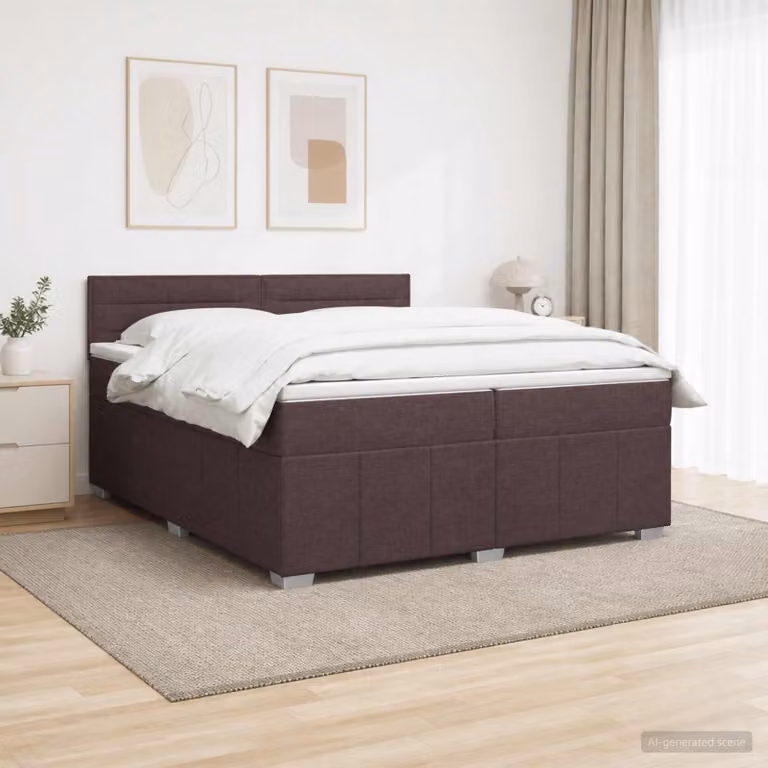 Letto Box Spring vidaXL con Materasso a Molle Insacchettate, Illuminazione LED Sotto il Letto e Porta USB, Marrone Scuro e Bianco, 200 x 200 cm