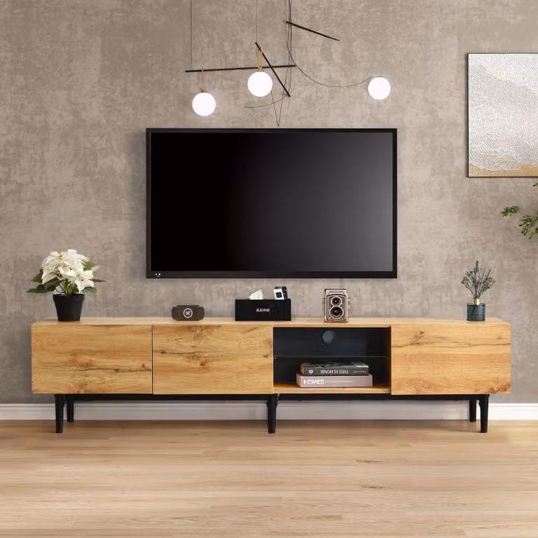Moderno supporto TV in legno con luci LED dimmerabili, 175 (L) x 31 (P) x 41 (H) cm