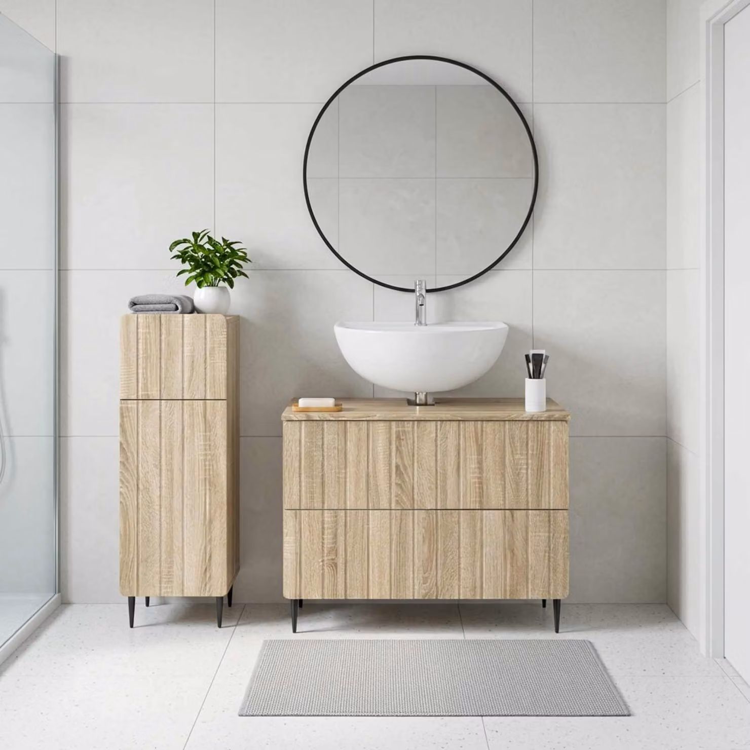 Set di mobili da bagno vidaXL ZWOLLE in legno Rovere Sonoma marrone, 2 pezzi
