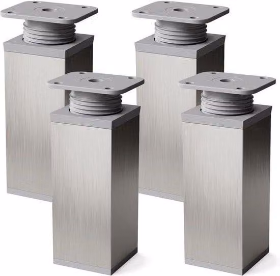 Set di 4 gambe regolabili per tavolo, quadrate 40x40 mm, grigio acciaio inossidabile, altezza 120 mm