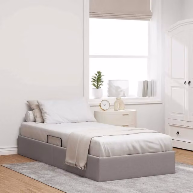 Letto ottomano con contenitore a sollevamento vidaXL in tessuto beige o grigio L 100 x P 200 x H 140 cm