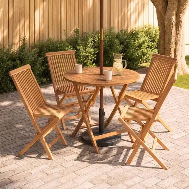 Set bistro da giardino pieghevole vidaXL in legno di teak 5 pezzi colore marrone e beige – 1