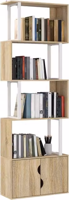 Libreria moderna XYLO con 5 livelli e ante in legno naturale marrone L: 60 cm, P: 23,8 cm, H: 179,2 cm – 1