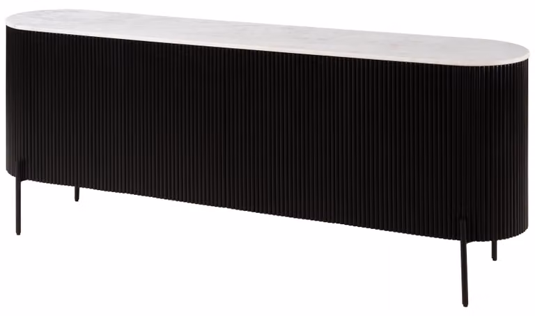 MASSIVMOEBEL24 | Credenza in legno di Mango 200x40x76 Laccato nero - marmo bianco BARCELONA #102