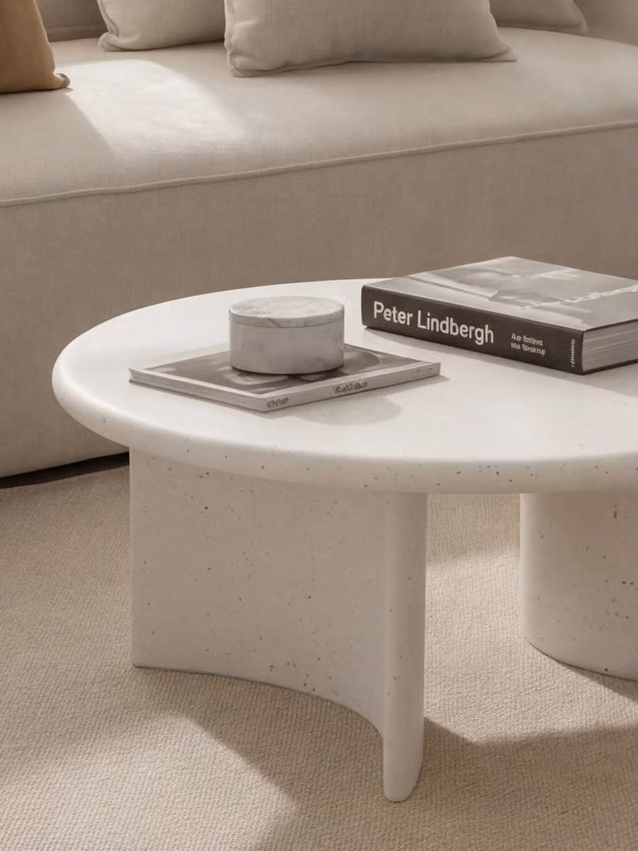 Tavolino da salotto rotondo Lunet Kenay Home in microcemento bianco, Diametro: 80 cm – 2