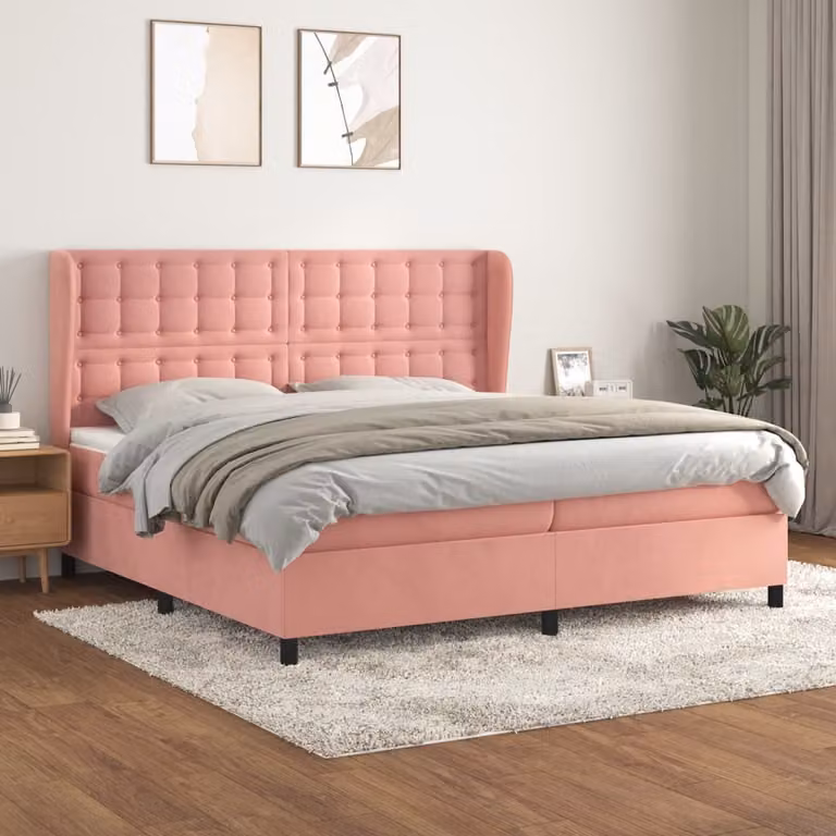 The Living Store Letto a molle con materasso Rosa 200x200 cm Velluto