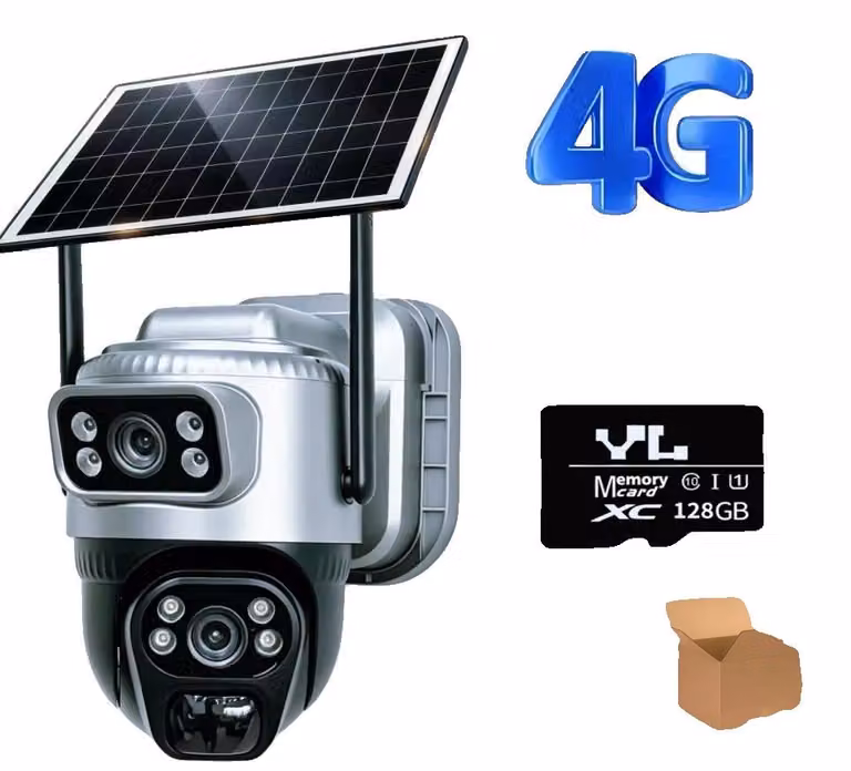 Telecamera di sorveglianza, con doppia lente, visione notturna, compatibile con rete 4G e con scheda di memoria da 128 G