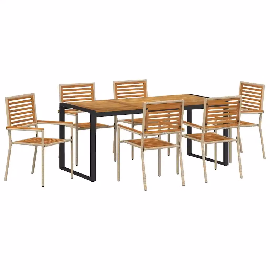 Set da pranzo per giardino e terrazzo vidaXL in polyrattan e legno di acacia, 7 pezzi, beige e marrone – 2