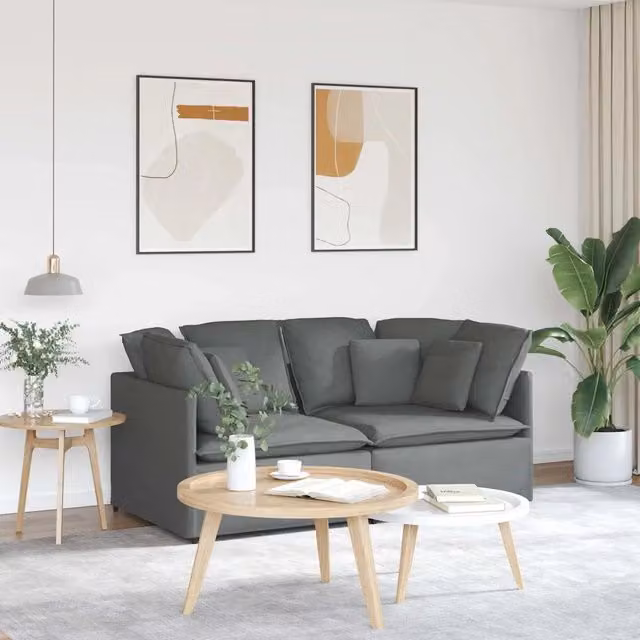 Divano Modulare con Cuscini in Tessuto Grigio Scuro 3321238