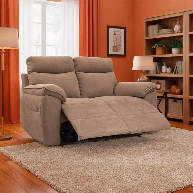 Divano Boston 2 posti recliner elettrico in tessuto beige L: 160 cm, P: 100 cm, H: 102 cm