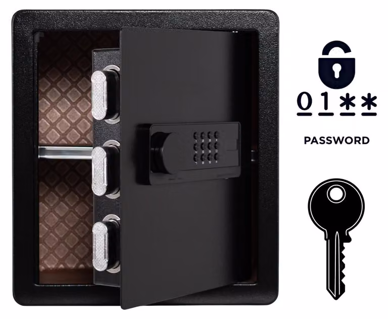 Cassaforte blindata per uso domestico con serratura elettronica e chiave 40x36x30 cm Nero